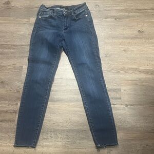Judy Blue Dark Wash Mid Rise Raw Hem Skinny Jeans